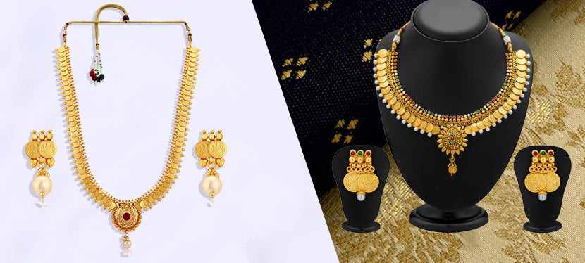 Traditional Gold Plated Maharashtrian Necklace Set with Earrings –  alltrend.in